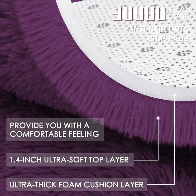 OLANLY Dark Purple Round Rugs for Bedroom - Machine Washable, 7 ft Circle Area Rugs for Living Room, Soft and Fluffy Shaggy Carpet for Teen Girl and Boys, Nursery Rooms, Dorms, Home Decor Aesthetic