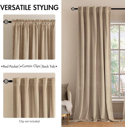 MIULEE Velvet Curtains 2 Panels Luxury Blackout Curtains for Bedroom Living Room Thermal Insulated Super Soft Window Drapes Rod Pocket & Back Tab, Camel Beige, W52 x L72 inches