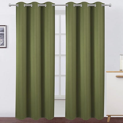 LEMOMO Olive Green Thermal Blackout Curtains/42 x 84 Inch/Set of 2 Panels Room Darkening Curtains for Bedroom