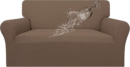 Easy-Going 100% Waterproof Loveseat Couch Cover, Dual Waterproof Sofa Cover, Stretch Jacquard Sofa Slipcover, Leakproof Furniture Protector for Kids, Pets, Dog and Cat (Loveseat, Brown)