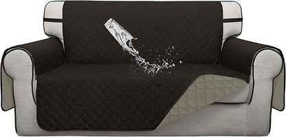 ISSUNTEX Double Protection 100% Waterproof Loveseat Sofa Covers for Living Room, Couch Covers for 2 Cushion Couch Sofa, Reversible Furniture Protector Sofa Cover for Dogs (Loveseat, Chocolate/Beige)