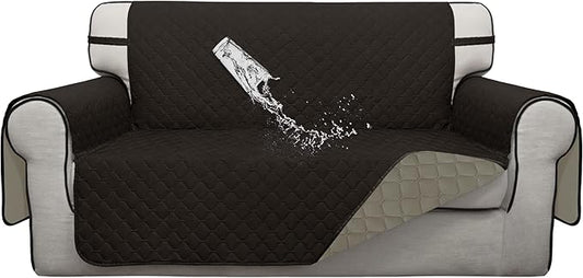 ISSUNTEX Double Protection 100% Waterproof Loveseat Sofa Covers for Living Room, Couch Covers for 2 Cushion Couch Sofa, Reversible Furniture Protector Sofa Cover for Dogs (Loveseat, Chocolate/Beige)