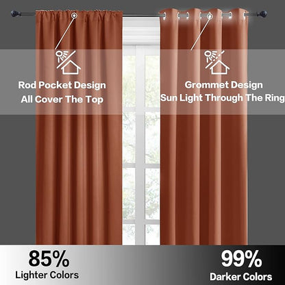 RYB HOME Cafe Blackout Curtains 24 inch Length, RV Curtains for Camper Windows, Mini Short Small Insulating Light UV Blocking Privacy Half Window Tiers, Width 42 by Length 24, Burnt Orange, 2 Panels