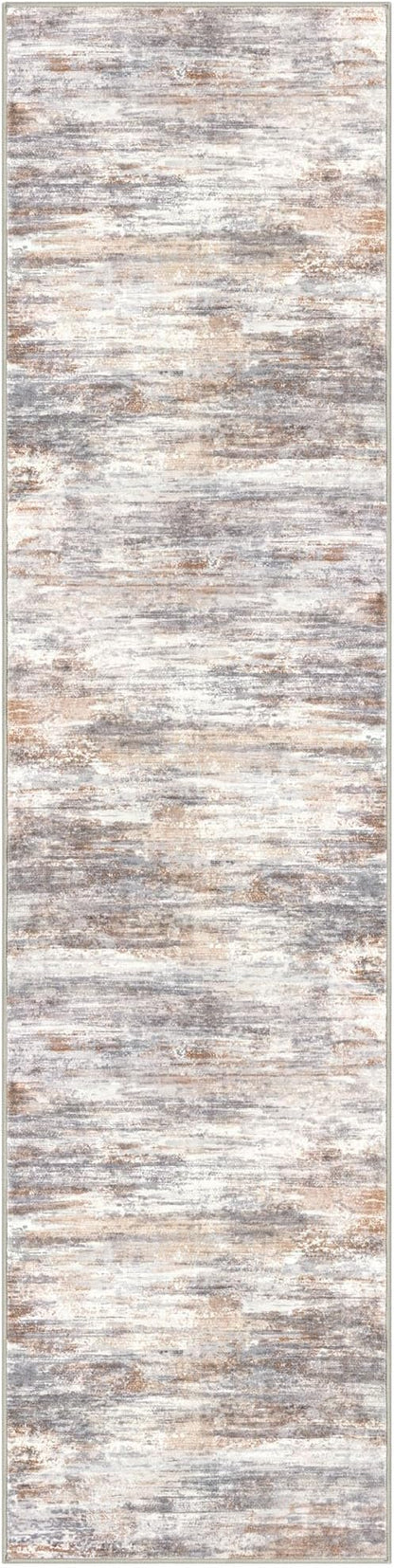 KOZYFLY Modern Abstract Washable Rug Runner 2.6x10 Hallway Rug Runner Non-Slip Soft Kitchen Runner Rugs, Multi Grey/Orange Striped Carpet for Entryway Bathroom