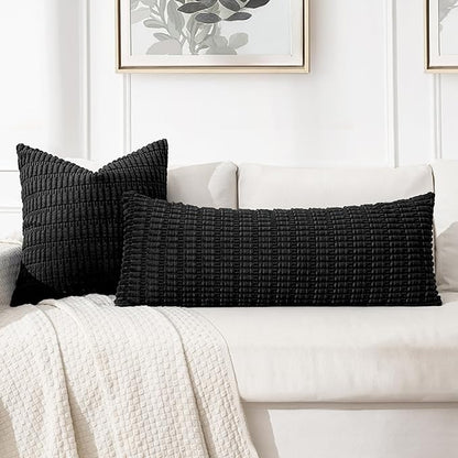 MIULEE Pack of 1 Black Long Body Lumbar Decorative Throw Pillow Cover 14x36 Inch for Halloween Bed Couch Sofa Living Room Soft Boho Pillow Cover Modern Farmhouse Home Decor