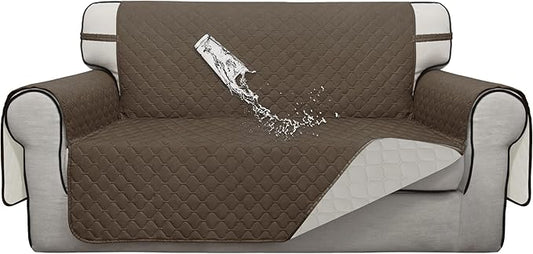 ISSUNTEX Double Protection 100% Waterproof Loveseat Sofa Covers for Living Room, Couch Covers for 2 Cushion Couch Sofa, Reversible Furniture Protector Sofa Cover for Dogs (Loveseat, Camel/Ivory)