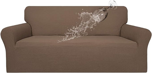 Easy-Going 100% Waterproof Couch Cover, Dual Waterproof Sofa Cover, Stretch Jacquard Sofa Slipcover, Leakproof Furniture Protector for Kids, Pets, Dog and Cat (Sofa, Brown)