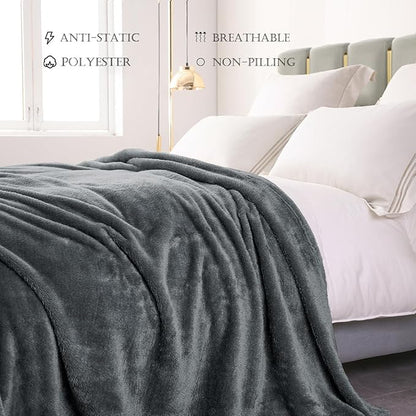 Exclusivo Mezcla Plush Fuzzy Fleece Bed Blanket Queen Size, Super Soft, Fluffy and Warm Blankets for Couch, Bed, All Season (Dark Grey, 90x90 inches)