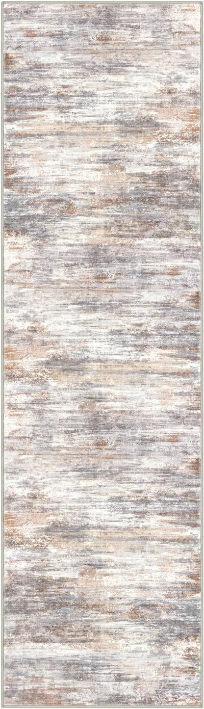 KOZYFLY 3x10 Ft Rug Modern Ombre Runner Rug for Hallway, Washable Kitchen Rugs Non-Slip Soft Striped Entryway Rug, Print Multi Grey/Orange Abstract Carpet for Laundry Nursery