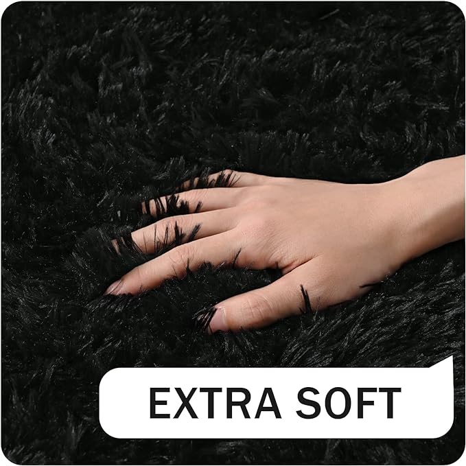 Amearea 8x10 Premium Soft Fluffy Rug Modern Shag Carpet, Fuzzy Shaggy Rugs for Bedroom Living Room Teen Apartment Decor, Comfortable Indoor Furry Dorm Carpets, Black
