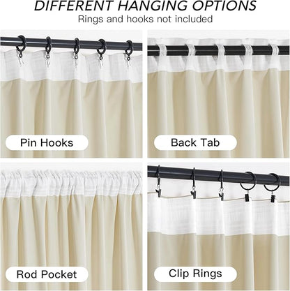 RYB HOME Beige Velvet Curtains 96 inches - Rod Pocket & Back Tab Boho Window Panels Privacy Theraml Insulted Drapes for Bedroom Bathroom, W52 x L96, 2 Panels Set