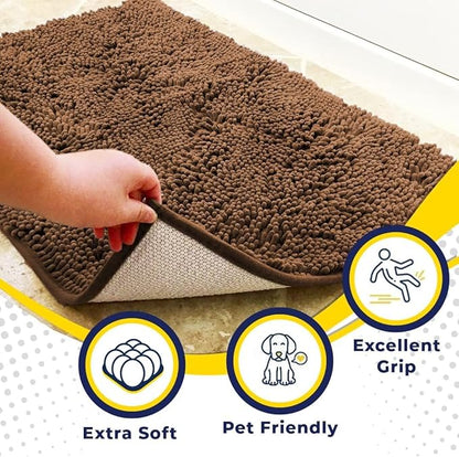 Muddy Mat® | Super Absorbent Door Mat Indoor, Microfiber Quick Dry Chenille Entryway Rug, Non-Slip Front Door Mat, Indoor Mats for Entryway, Machine Washable Pet Rug, Brown 36"x60"
