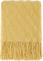 BOURINA Mustard Throw Blanket 50x60 Inches Throw Textured Solid Soft Sofa Couch Decorative Knit Blanket