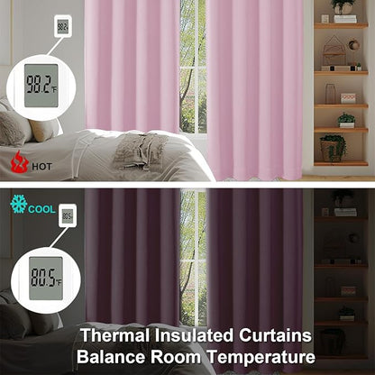 Simplebrand Ava Pink Short 36 Inches Blackout Curtain 2 Panels Set, Half Window Rod Pocket Privacy Curtain Tiers for Kitchen, Curtains Blackout for Bathroom Shades, W40 x L36 Inch, Pink