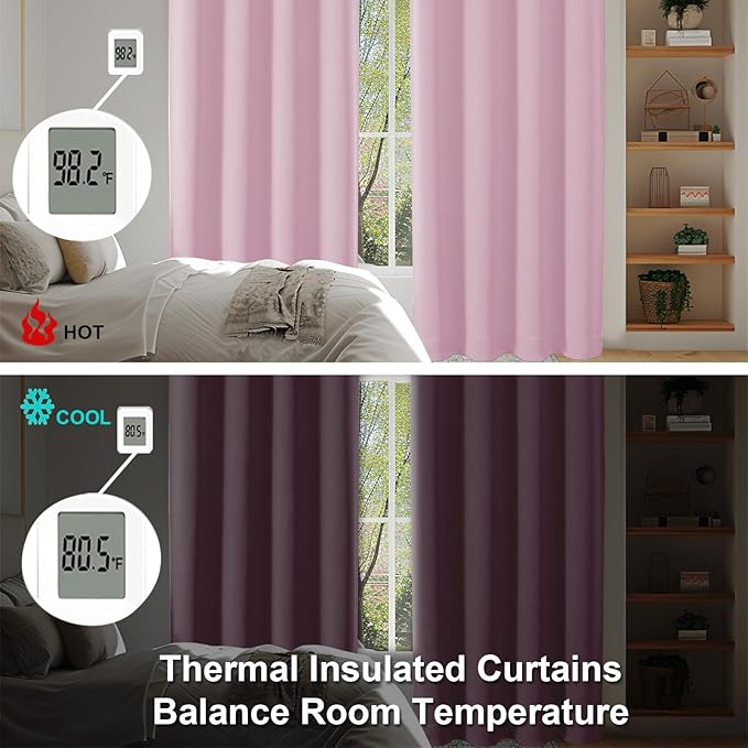 Simplebrand Ava Pink Blackout Curtains for Bedroom 96 Inches Long 2 Panels, Solid Thermal Insulated, Energy Saving Nursery Window Treatment Curtains Blackout Drapes, W50 x L96 Inch, Pink