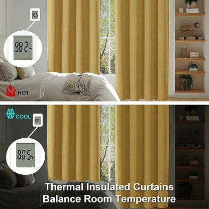 Simplebrand Ava Bright Gold Blackout Curtains for Bedroom 96 Inches Long 2 Panels, Solid Thermal Insulated, Energy Saving Nursery Window Treatment Curtains Blackout Drapes, W40 x L96 Inch, Bright Gold