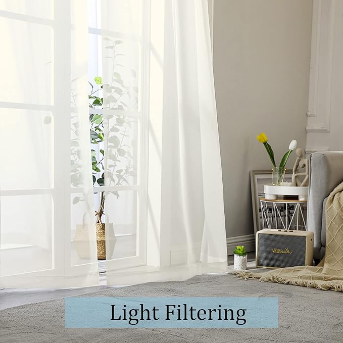 OWENIE Extra Long Sheer Curtains 120 Inches Long, Sheer Curtain, Voile Rod Pocket Panels for Bedroom and Living Room (42 x 120 inches Long, Set of 2, Ivory)