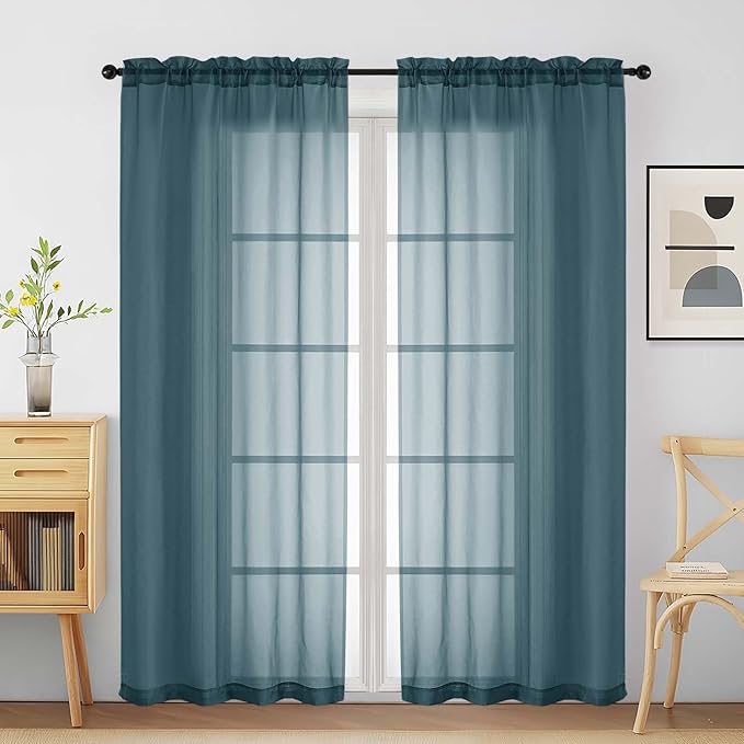 Dusty Blue Sheer Curtains for Window 72 inches Long 2 Panels Set, Soft Airy Modern Light Filtering Sheer Curtains for Living Room Bedroom, Dual Rod Pocket Solid Window Drapes, 2x42Wx72L inches