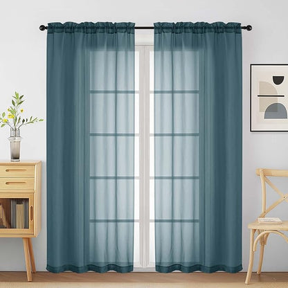 Dusty Blue Sheer Curtains for Window 72 inches Long 2 Panels Set, Soft Airy Modern Light Filtering Sheer Curtains for Living Room Bedroom, Dual Rod Pocket Solid Window Drapes, 2x42Wx72L inches