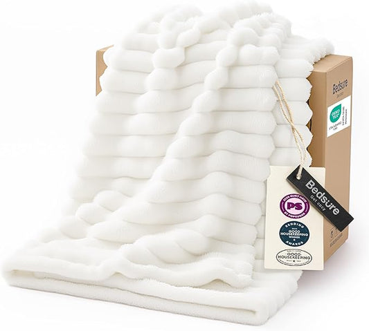 Bedsure GentleSoft White Throw Blanket for Couch - Mothers Gifts Day Birthday Gifts for Women Mom Her, Soft Cozy Fleece Throw Blanket for Girl, Room Home Bedroom Spring Decor, Off White, 50x60 Inches