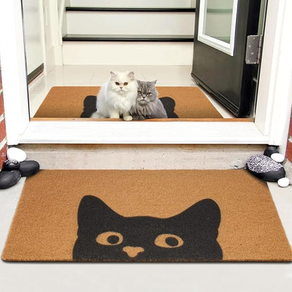 UINI Door Mat Outdoor Indoor Welcome Mats, Cute Cat Front Doormat, Non Slip Durable Entrance Rugs for Front Door, Inside Outside Entry, Porch, Resist Dirt, 17" x 30", Easy to Clean