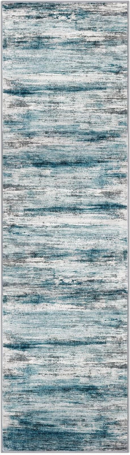 KOZYFLY Modern Abstract Runner Rug, 2x7 Kitchen Rugs Non-Slip Washable Soft Striped Runners for Hallways, Print Blue Carpet Runner for Entryway Bathroom Laundry Room Foyer