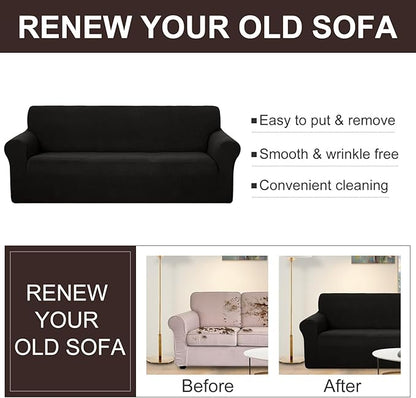 U-NICE HOME Oversized Stretch Loveseat Couch Cover Sofa Covers Washable Sofa Slipcover Furniture Protector for 2 Cushion Couch Sofa Pet Friendly, Black