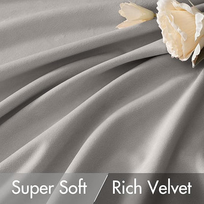 MIULEE Silver Gray Velvet Curtains 108 inches - Luxury Blackout Curtains for Bedroom Living Room Thermal Insulated Super Soft Window Drapes Rod Pocket & Back Tab, W52 x L108 inches, 2 Panels