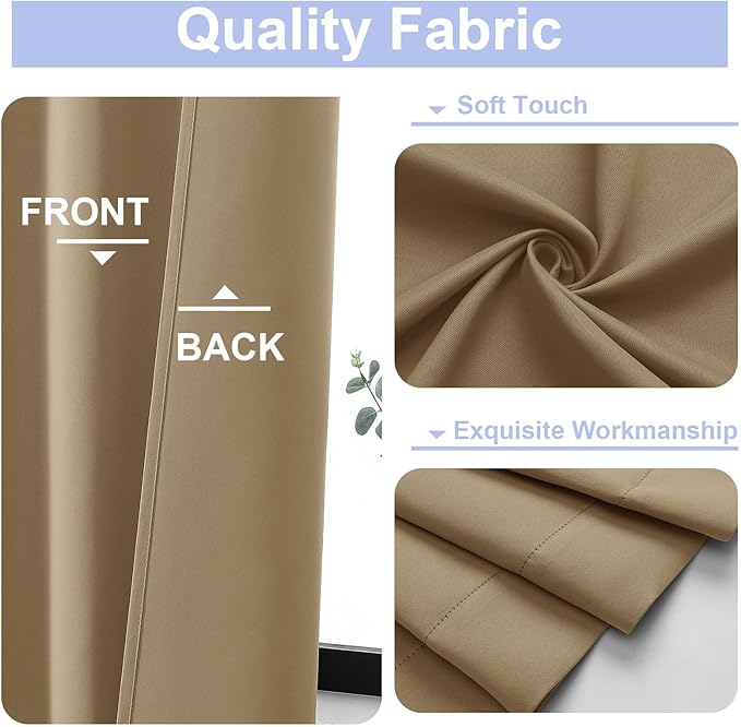 Simplebrand Ava Taupe Blackout Curtains for Bedroom 63 Inch Length 2 Panels Set, Solid Thermal Insulated Energy Saving Rod Pocket Window Treatment Curtains Blackout Drapes, W40 x L63 Inch, Taupe