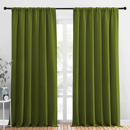 NICETOWN 2 Panels Blackout Curtains, Rod Pocket Thermal Insulated Drapess for Bedroom, Privacy Protection Easy-Care Heavy Duty Curtains for Living Room/Dining Room, W70 x L95 inches, Olive Green