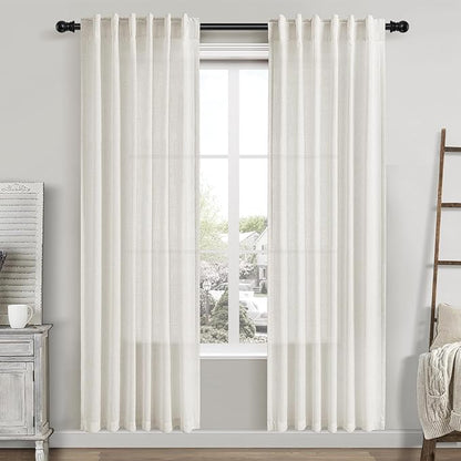Cream Linen Curtains 80 Inch Length 2 Panels Set Back Tab Drapes for Bedroom Living Room Modern Farmhouse Coastal Decor Semi Sheer Privacy Light Filtering Windows Dining Room 42x80