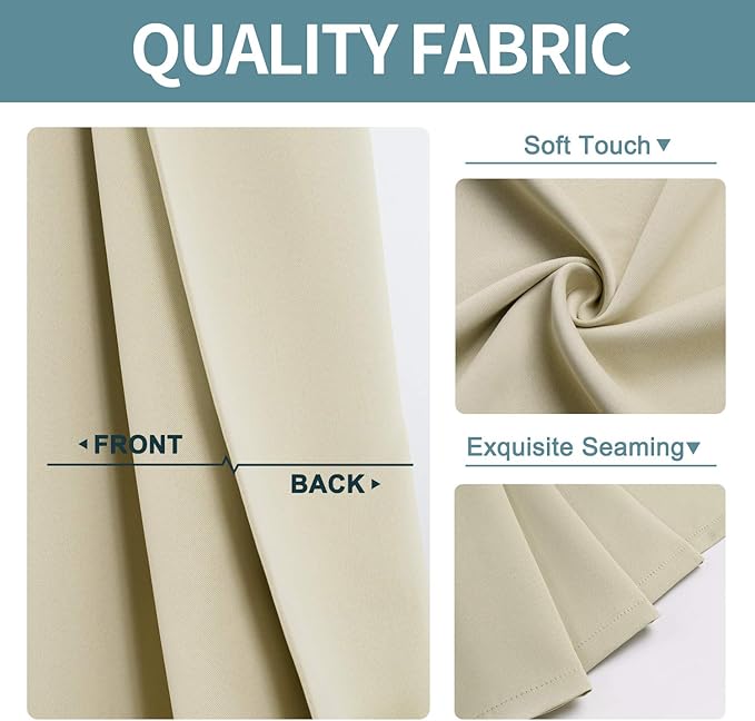 ChrisDowa Grommet Room Darkening Curtains for Bedroom and Living Room - 2 Panels Set Thermal Insulated Blackout Curtains (Beige, 52W x 54L )