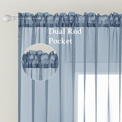 MIULEE 2 Panels Solid Color Sheer Window Curtains Elegant Window Voile Panels/Drapes/Treatment for Bedroom Living Room (54X96 Inches Dusty Blue)