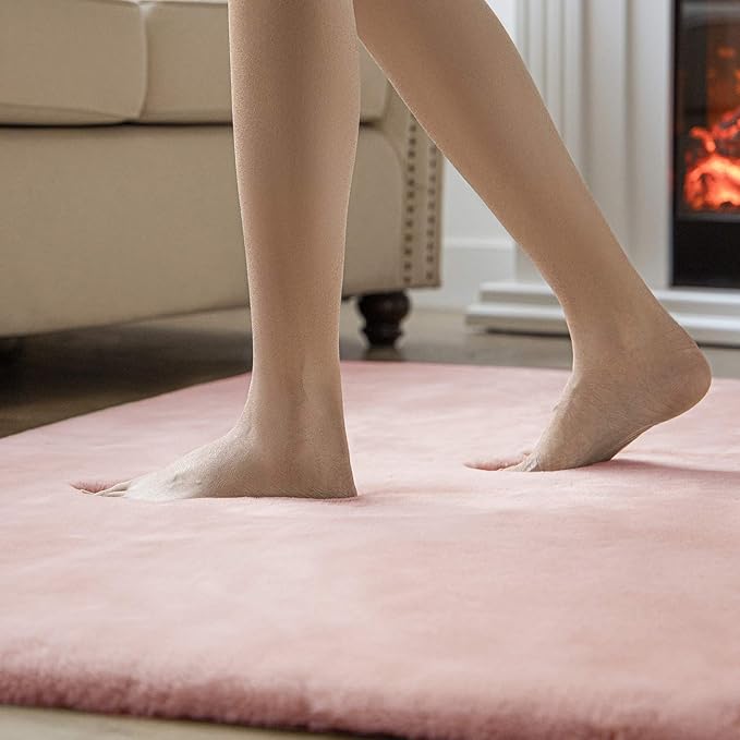 Ashler HOME DECO Ultra Soft Faux Rabbit Fur Chair Couch Cover Area Rug for Bedroom Floor Sofa Living Room Pink 2 x 6 Feet