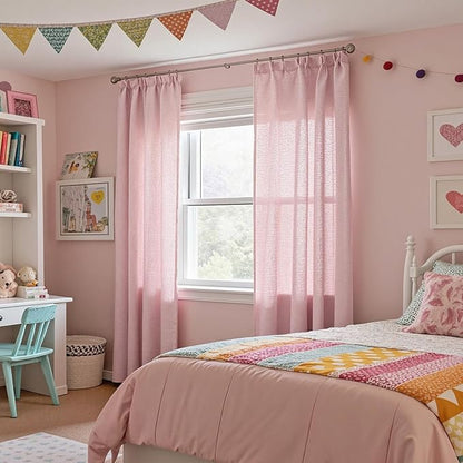 MYSKY HOME Pink Curtains for Girls Bedroom, Semi Sheer Nursery Curtains 63 Inch Length for Small Windows Boho Farmhouse Back Tab Soft Touch Light Filtering Drapes, 50" Wide, Light Pink, Sets of 2