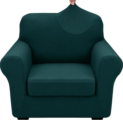 XINEAGE 2026 New 2 Piece Chair Cover with Arms Super Stretch Chair Slipcover for Living Room Pet Dog Universal Slip Cover Anti Slip Armchair Furniture Protector (Blackish Green), 31"-46"(1 Cushion)