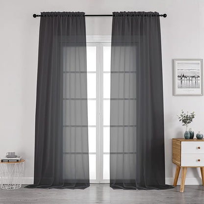 OWENIE Black Sheer Curtains 96 Inch Length, Elegant Sheer Curtains for Bedroom, Window Voile Sheer Curtain Panels/Drapes/Treatment for Living Room, 2Pcs, Each 42" W x 96" L, Black