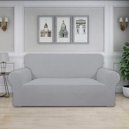 Easy-Going Stretch Oversized Loveseat Slipcover 1-Piece Sofa Cover Furniture Protector Couch Soft with Elastic Bottom for Kids Polyester Spandex Jacquard Fabric Small Checks Silver Gray