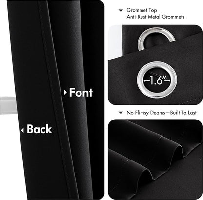 MIULEE Black Blackout Curtains - Bedroom Window Treatment Curtains Thermal Insulated Room Darkening Drapes for Living Room Kitchen Grommet Top Light Blocking Drapery, 40 x 50 Inches Long, 2 Panels
