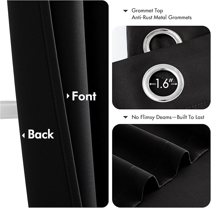 MIULEE Black Blackout Curtains for Bedroom Living Room 78 Inches Long 2 Panels, Thermal Insulated Room Darkening Drapes Solid Grommet Top Noise Reduction Light Blocking Window Treatments 40x78 Inch