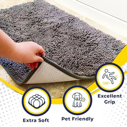 Muddy Mat® | Super Absorbent Door Mat Indoor, Microfiber Quick Dry Chenille Entryway Rug, Non-Slip Front Door Mat, Indoor Mats for Entryway, Machine Washable Pet Rug, Grey 5ft x 7ft