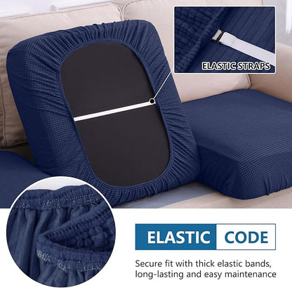 hyha Waterproof Sectional Couch Covers, Non Slip Sofa Couch Cushion Covers L Shape, Thick Stretch Jacquard Fabric, Washable Sofa Slipcovers with Elastic Bottom (1 Piece for Chaise XL, Navy)
