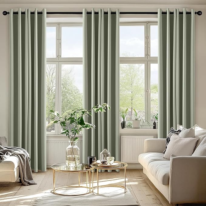 MIULEE Sage Green Blackout Curtains for Bedroom Living Room 78 Inches Long 2 Panels, Thermal Insulated Room Darkening Drapes Solid Grommet Top Noise Reducing Light Green Window Treatments 40x78 Inch