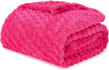 Puncuntex Hot Pink Throw Blanket 90"×90" inches Fuzzy 3D Jacquard Decorative Flannel Fleece Super Soft Plush Cozy Blanket for Couch Sofa Chair Lightweight