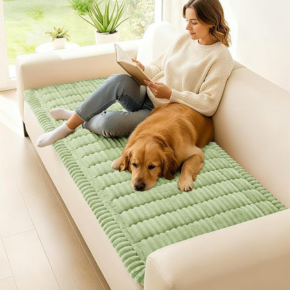 hyha Couch Covers for Dogs Washable, Non Slip Plush Dog Sofa Protectors, Fuzzy Pet Couch Covers for 3 Cushion Sofa Pet Friendly (Green, 27.6" x 82.7")