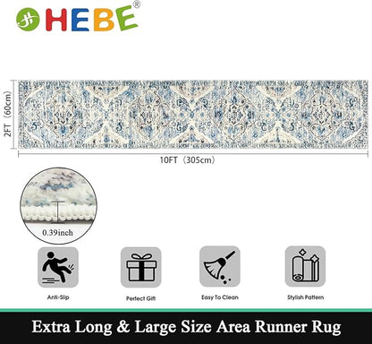 HEBE Hallway Runner Rug 2'x10' Washable Vintage Distressed Area Rugs Non Slip Laundry Rug Runner Boho Floor Carpet Runners for Hallways Entryway Laundry Room Kitchen Bathroom
