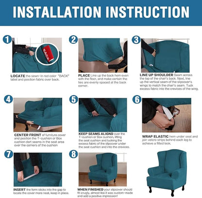 H.VERSAILTEX Wingback Chair Covers Velvet Plush Wing Chair Slipcover 1 Piece High Stretch Wing Back Chair Slipcovers Sofa Cover Furniture Cover with Elastic Bottom, Deep Teal