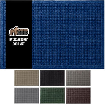 GORILLA GRIP® Ultra Absorbent Front Door Mat Outside Entrance, 35x23, Traps Dirt and Moisture, HydroABSORB Indoor Outdoor Doormat Holds Up to 5.7 Cups Water, Stain and Fade Resistant Welcome Mat, Blue