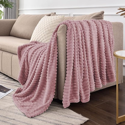 BEDELITE Fleece Throw Blanket for Couch – 3D Ribbed Jacquard Soft and Warm Decorative Fuzzy Blanket – Cozy, Fluffy, Plush Lightweight Berry Purple Throw Blankets for Bed, Sofa, 50x60 inches
