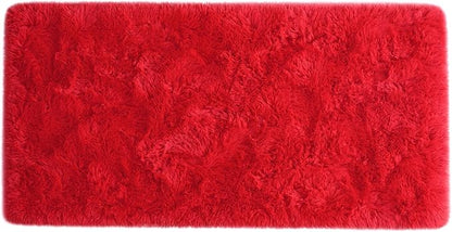 Amearea Shag Fluffy Small Rug, 2x4 Feet Throw Rugs for Bedroom Girls Living Room, Extra Soft and Fuzzy Shaggy Carpet, Non Slip, Solid Color Nursery Home Floor Decor Carpets, Red